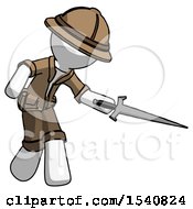 White Explorer Ranger Man Sword Pose Stabbing Or Jabbing