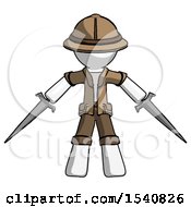 White Explorer Ranger Man Two Sword Defense Pose