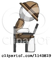 Poster, Art Print Of White Explorer Ranger Man Using Laptop Computer While Sitting In Chair View From Side