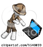 Poster, Art Print Of White Explorer Ranger Man Throwing Laptop Computer In Frustration