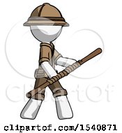 Poster, Art Print Of White Explorer Ranger Man Holding Bo Staff In Sideways Defense Pose