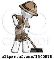 Poster, Art Print Of White Explorer Ranger Man Cleaning Services Janitor Sweeping Side View