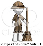 White Explorer Ranger Man Standing With Broom Cleaning Services