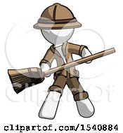 White Explorer Ranger Man Broom Fighter Defense Pose