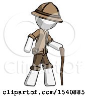 White Explorer Ranger Man Walking With Hiking Stick
