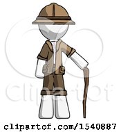 White Explorer Ranger Man Standing With Hiking Stick