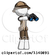 White Explorer Ranger Man Holding Binoculars Ready To Look Right