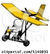 White Design Mascot Man In Ultralight Aircraft Top Side View