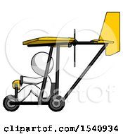 White Design Mascot Man In Ultralight Aircraft Side View