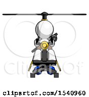 White Design Mascot Man Flying In Gyrocopter Front View