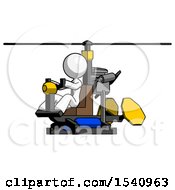 White Design Mascot Woman Flying In Gyrocopter Front Side Angle View