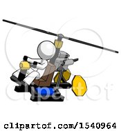 White Design Mascot Man Flying In Gyrocopter Front Side Angle Top View
