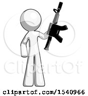 Poster, Art Print Of White Design Mascot Man Holding Automatic Gun
