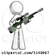 Poster, Art Print Of White Design Mascot Man Holding Sniper Rifle Gun