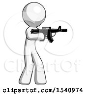 Poster, Art Print Of White Design Mascot Man Shooting Automatic Assault Weapon