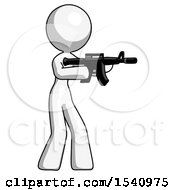 Poster, Art Print Of White Design Mascot Woman Shooting Automatic Assault Weapon
