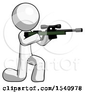 Poster, Art Print Of White Design Mascot Man Kneeling Shooting Sniper Rifle