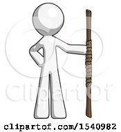 Poster, Art Print Of White Design Mascot Man Holding Staff Or Bo Staff