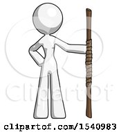 Poster, Art Print Of White Design Mascot Woman Holding Staff Or Bo Staff