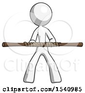 Poster, Art Print Of White Design Mascot Woman Bo Staff Kung Fu Defense Pose