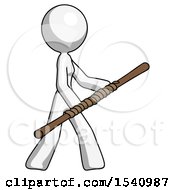 Poster, Art Print Of White Design Mascot Woman Holding Bo Staff In Sideways Defense Pose