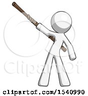 Poster, Art Print Of White Design Mascot Man Bo Staff Pointing Up Pose