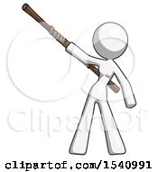 Poster, Art Print Of White Design Mascot Woman Bo Staff Pointing Up Pose