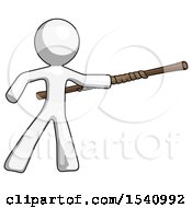 Poster, Art Print Of White Design Mascot Man Bo Staff Pointing Right Kung Fu Pose