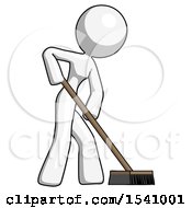 White Design Mascot Woman Cleaning Services Janitor Sweeping Side View