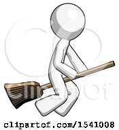 White Design Mascot Man Flying On Broom