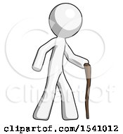 Poster, Art Print Of White Design Mascot Man Walking With Hiking Stick