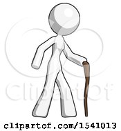 Poster, Art Print Of White Design Mascot Woman Walking With Hiking Stick