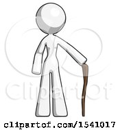 White Design Mascot Woman Standing With Hiking Stick