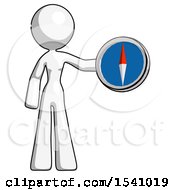 White Design Mascot Woman Holding A Large Compass