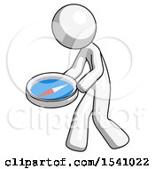White Design Mascot Man Walking With Large Compass