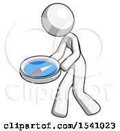 White Design Mascot Woman Walking With Large Compass
