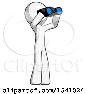 Poster, Art Print Of White Design Mascot Man Looking Through Binoculars To The Right