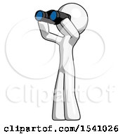 White Design Mascot Man Looking Through Binoculars To The Left