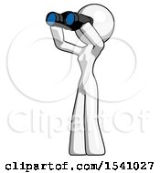 Poster, Art Print Of White Design Mascot Woman Looking Through Binoculars To The Left
