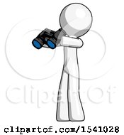 Poster, Art Print Of White Design Mascot Man Holding Binoculars Ready To Look Left