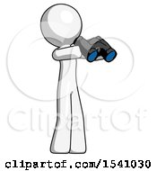 Poster, Art Print Of White Design Mascot Man Holding Binoculars Ready To Look Right