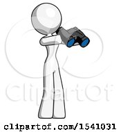 White Design Mascot Woman Holding Binoculars Ready To Look Right
