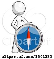 Poster, Art Print Of White Design Mascot Woman Standing Beside Large Compass