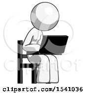 Poster, Art Print Of White Design Mascot Woman Using Laptop Computer While Sitting In Chair Angled Right