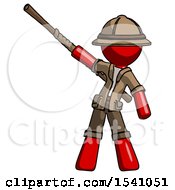 Poster, Art Print Of Red Explorer Ranger Man Bo Staff Pointing Up Pose