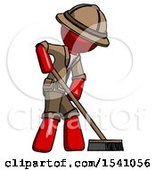 Red Explorer Ranger Man Cleaning Services Janitor Sweeping Side View