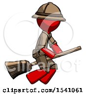 Poster, Art Print Of Red Explorer Ranger Man Flying On Broom