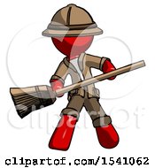 Red Explorer Ranger Man Broom Fighter Defense Pose