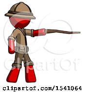 Poster, Art Print Of Red Explorer Ranger Man Pointing With Hiking Stick