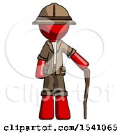 Poster, Art Print Of Red Explorer Ranger Man Standing With Hiking Stick